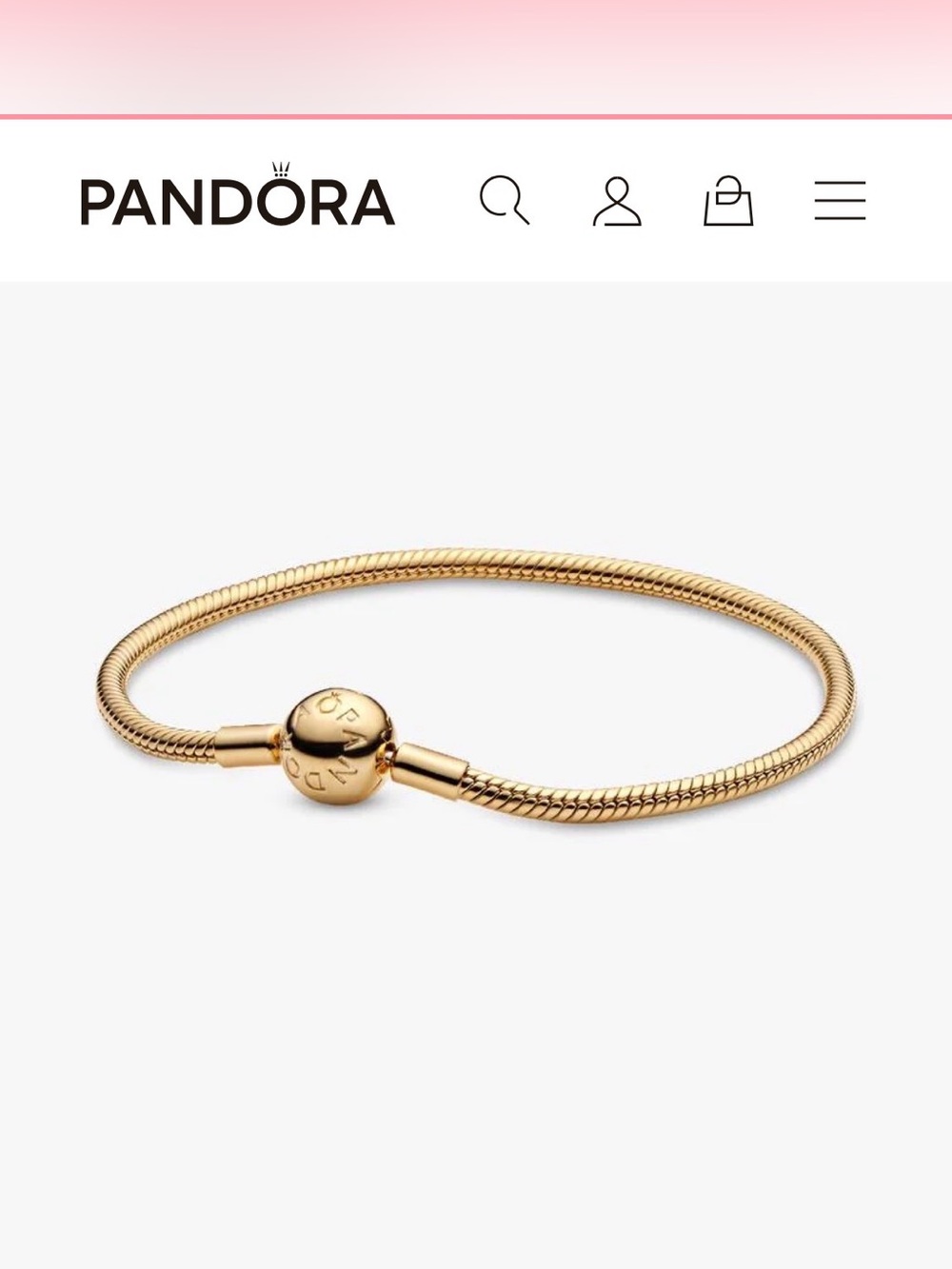 Pandora Moments Gold Plated Snake Chain Bracelet